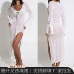 定制欧美沙滩防晒连衣裙夏季新款性感针织罩衫镂空透视海边度假裙