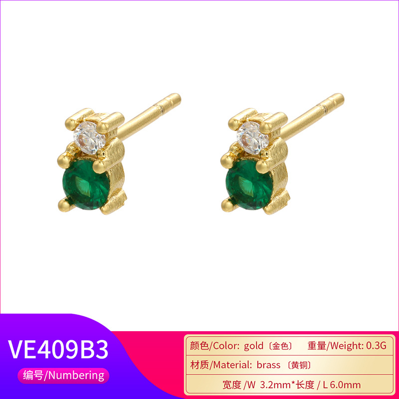 Rétro Géométrique Vert Pierres Précieuses Diamant Cuivre Boucles D'oreilles En Gros Nihaojewelry display picture 4
