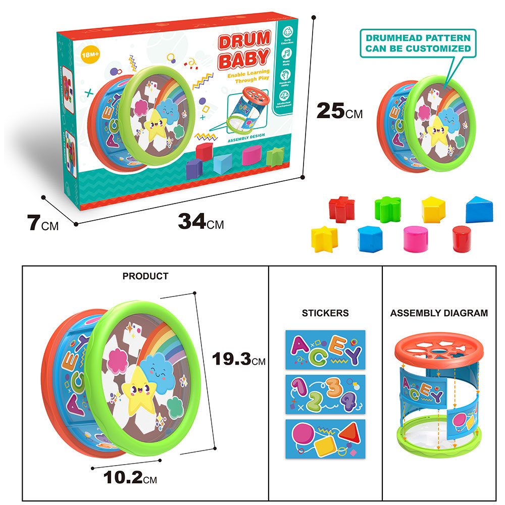 Infantil educación temprana cognición Montessori Educación Inteligencia juguetes DIY bloques de construcción forma a juego auto-instalado divertido tambor de mano