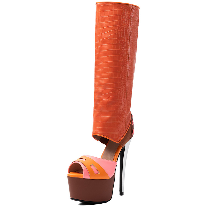 Exclusive for cross-border foreign trade: Plus-size women's sexy crocodile-patterned banquet and nightclub Amazon ultra-high-heeled knee-high sandals Exclusive for cross-border foreign trade: Plus-size women's sexy crocodile-patterned banquet and nightclub Amazon ultra-high-heeled knee-high sandals