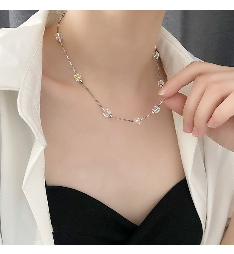 Simple Style Square Titanium Steel Beaded Necklace 1 Piece