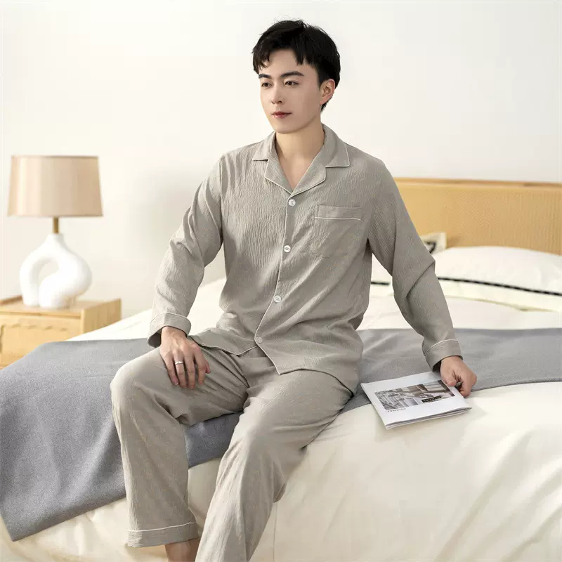 2025新款云朵棉睡衣男士春秋长袖套装网红高级感大码印花家居服薄