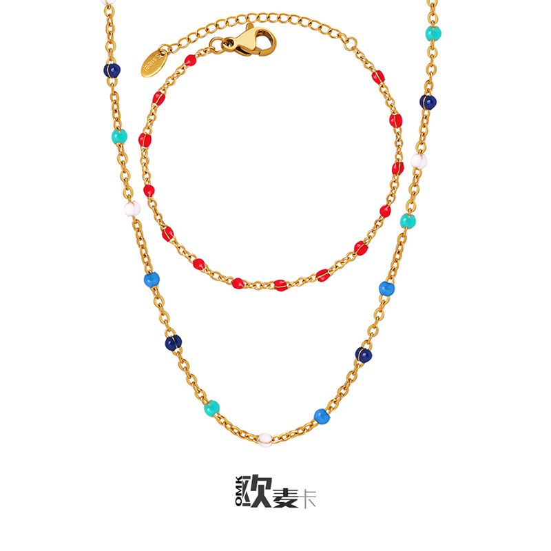 Pulsera de collar de empalme de aceite de gota de esmalte de color dopamina, acero de titanio, hada pequeña, temperamento de nicho, cadena de clavícula, joyería, personalidad femenina