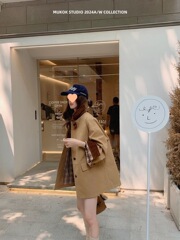 2025秋季新款感灯芯绒拼接风衣外套女中长款设计感宽松上衣潮
