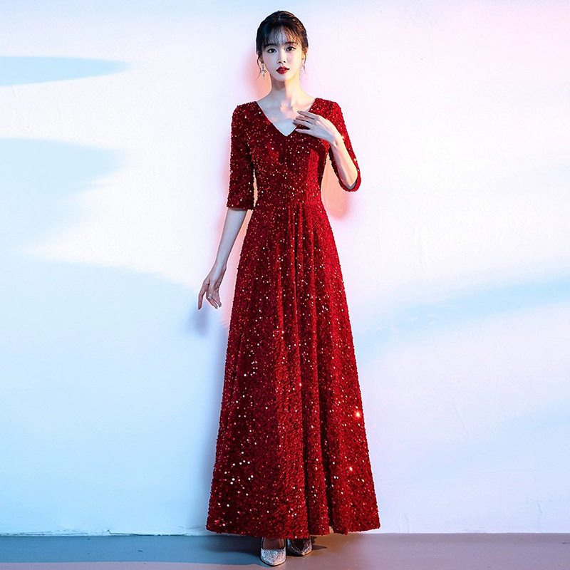 Chorus costume women's new host command evening dress modern chorus recitation competition red song dress