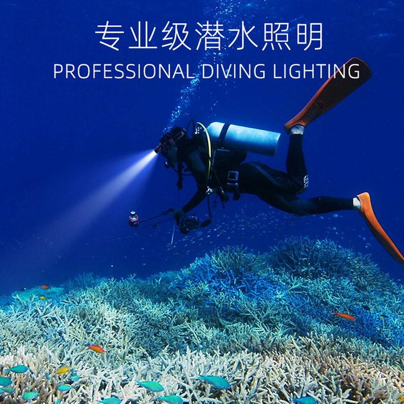 Faro de buceo de doble fuente de luz transfronterizo, luz de pesca exterior de alta iluminación, luz de trabajo de emergencia, lámpara de minería de largo alcance