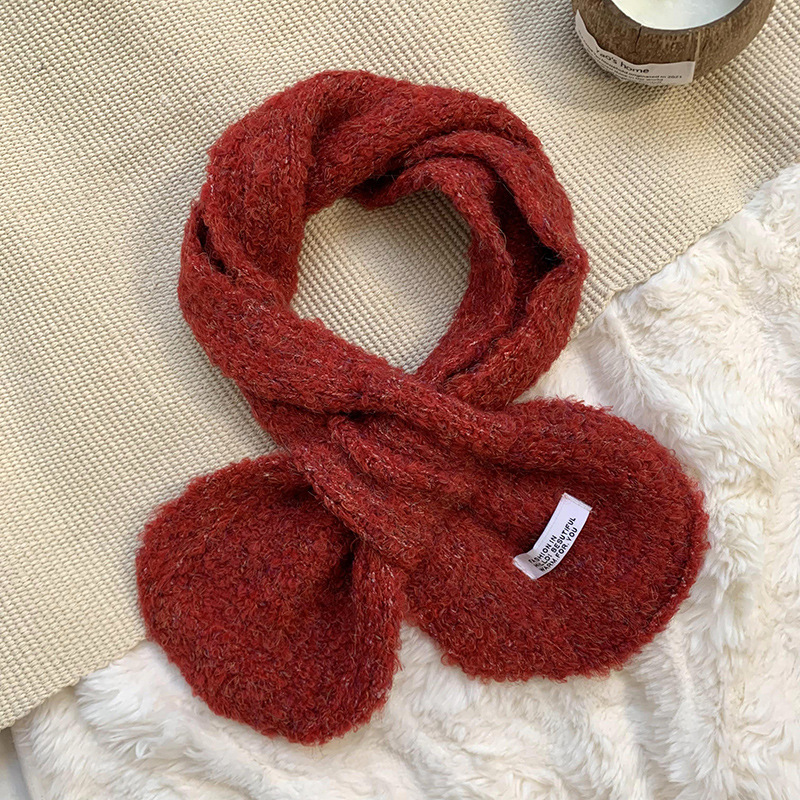 Otoño y invierno bufandas mujeres 2025 nuevo estilo coreano orejas de color sólido pequeño cuello de punto lana bufandas cruzadas