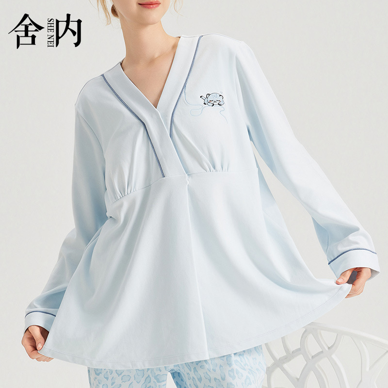 新款月子服带胸垫秋冬季套装产后孕妇装哺乳睡衣纯棉a类家居服|undefined