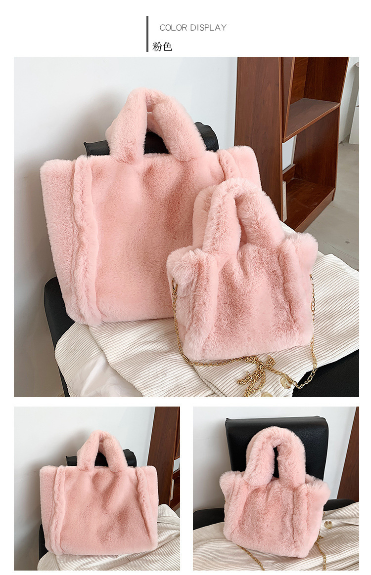 Bolso de mano peludo para mujer, bolso de hombro de imitación de piel de conejo, bolso cruzado moderno, bolso tote de otoño e invierno, bolso de felpa de gran capacidad image 8