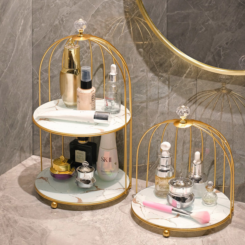 Iron Birdcage Storage Bathroom Shelf, High-End Bathroom Cosmetics and Skin Care Product Desktop Multi-Layer Storage Rack