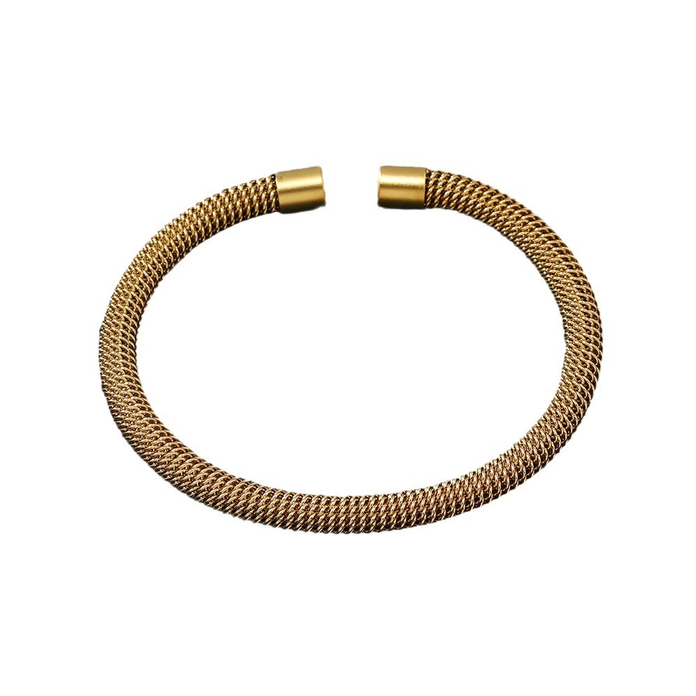 Gioielli in acciaio inossidabile con moda personalizzata e stile punk minimalista, bracciale in acciaio al titanio con apertura elastica in filo di maglia_voghion.com