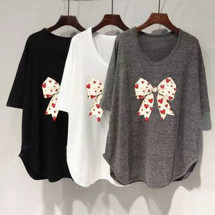 Plus Size Loose Maternity T-Shirt Women's Summer Short-Sleeved Uv Collar Curved Hem Fat mm Slimming Look Mid-Length Top