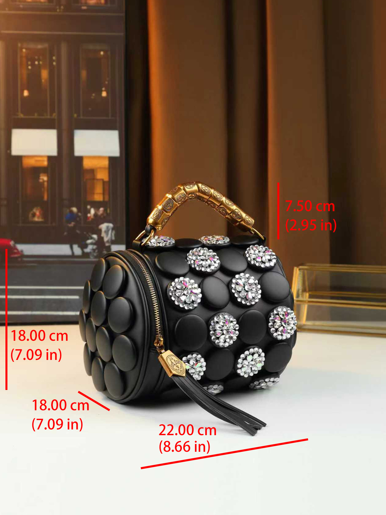 Damen Handtasche Im Retro Stil Mit Punkten Und Strassbesatz_voghion.com