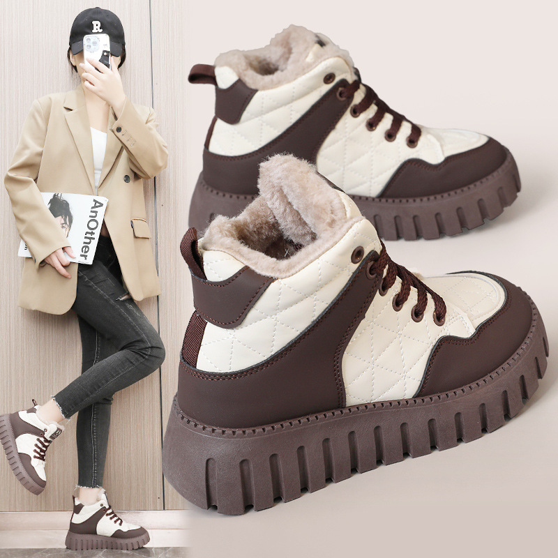 KT2512-2 new 2024 winter thick soled women's shoes with color matching and plush insulation cotton shoes, high top_voghion.com