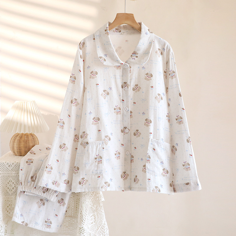 컬리 테리어---긴팔 거즈 홈웨어 세트