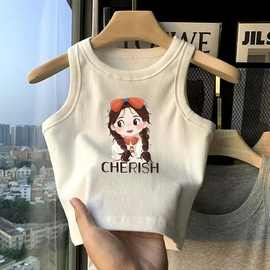 女童小背心吊带夏季新款洋气酷儿童宝宝无袖弹力卡通t恤上衣外穿