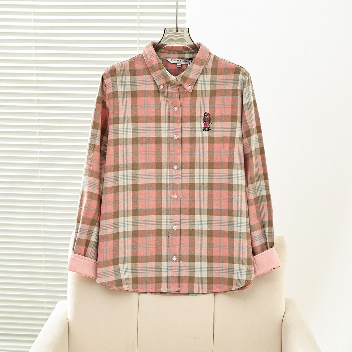 Zhao Lusi's Same Style 2025 Autumn And Winter New Women's College-style Plaid Turn-down Collar Long-sleeve Shirt_ecoleips.com