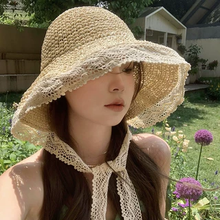 2026新款大檐蕾丝蝴蝶结草帽女夏季海边沙滩防紫外线防晒遮阳帽子