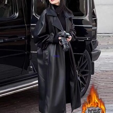 原创欧美风皮衣女中长款2025秋冬新款加绒加厚洋气皮风衣外套