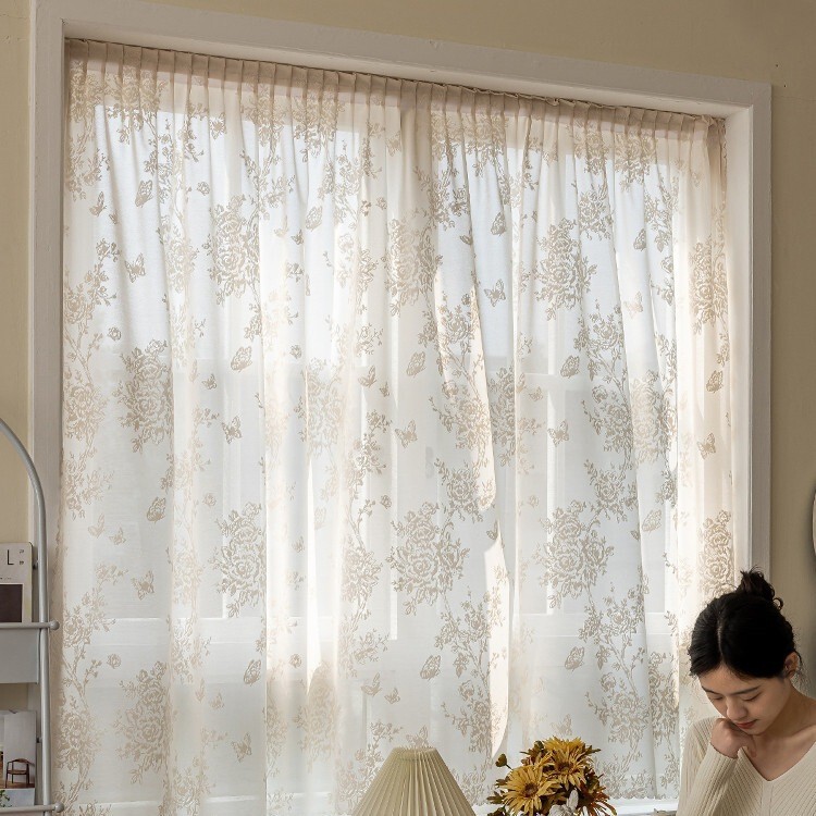 Magic Tape Gauze Curtains That Let Light through but Not People, Window Coverings That Don'T Require Drilling, Sun Protection, Sunshade, Bay Window Self-Adhesive Type