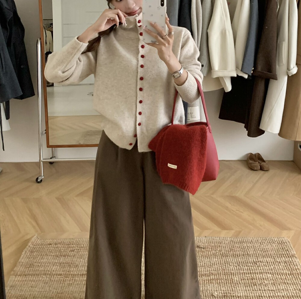 Casual Turtleneck Bag Buckle Sweater Cardigan Women'S Autumn And Winter New Lazy Wind Knitted Outer Women'S 19 Undefined