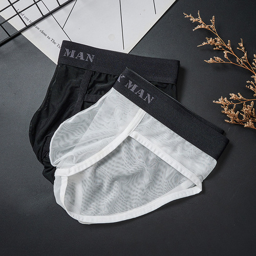 Men's Ice Silk Transparent Thin Single-layer Mesh Front Pouch Low-rise Breathable Sporty Sexy Triangle Underwear