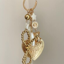 复古设计感爱心串珠挂件中古风Vintage雕花设计感重工金色包挂件