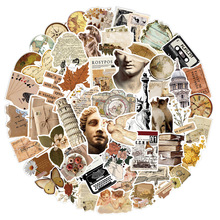 50张复古文艺图案涂鸦贴纸防水不重复杯子拉杆箱笔记本装饰贴纸