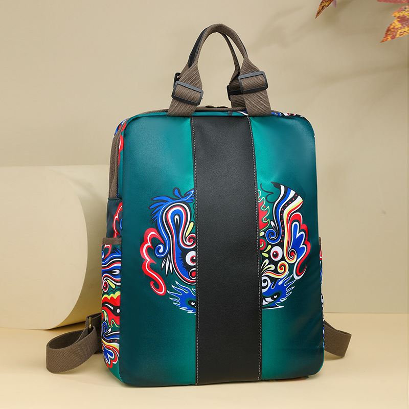 双肩包女上班通勤新款新中式国风时尚印花手提大容量轻便旅行背包