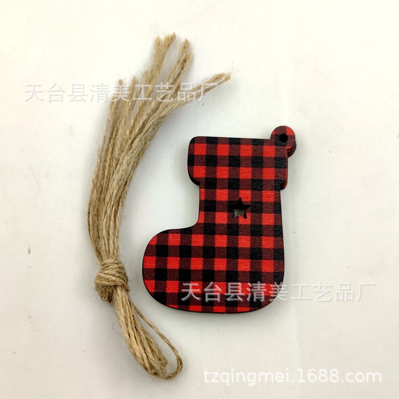 33 rojo y negro Plaid SERIE DE Navidad madera chips colgantes decorativos de Navidad se pueden combinar libremente con 10 piezas en un paquete