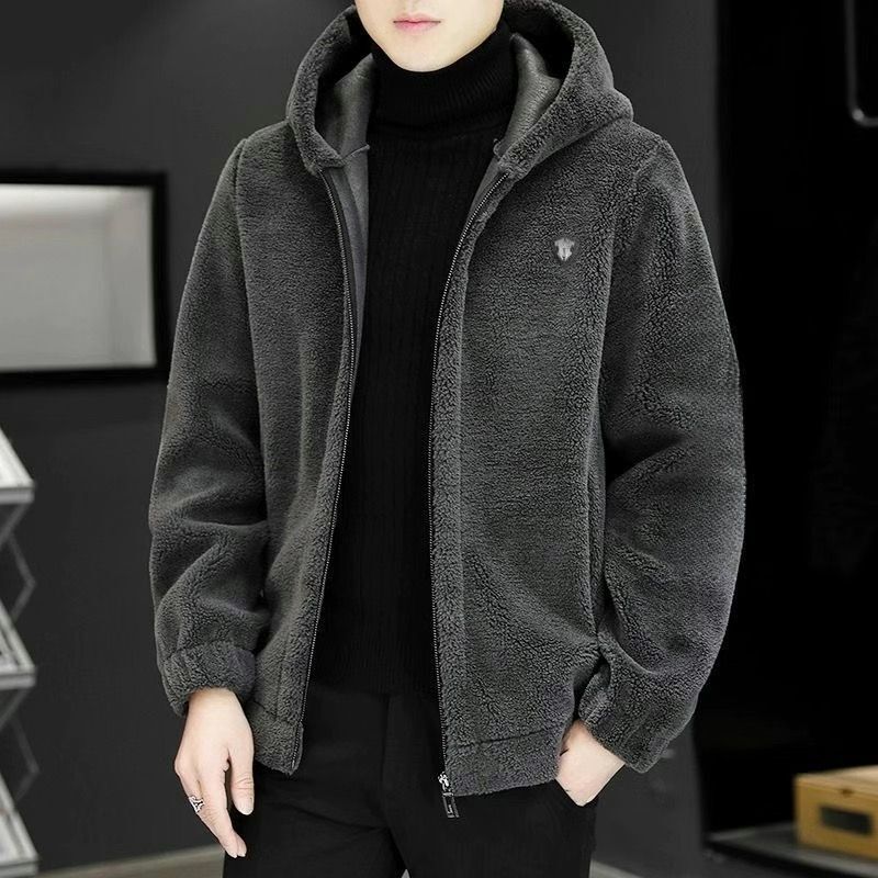 2025 Hooded Cashmere Jacket Men's Jacket Autumn and Winter New Thickeneded Warm Casual Clothes Men's Jacket