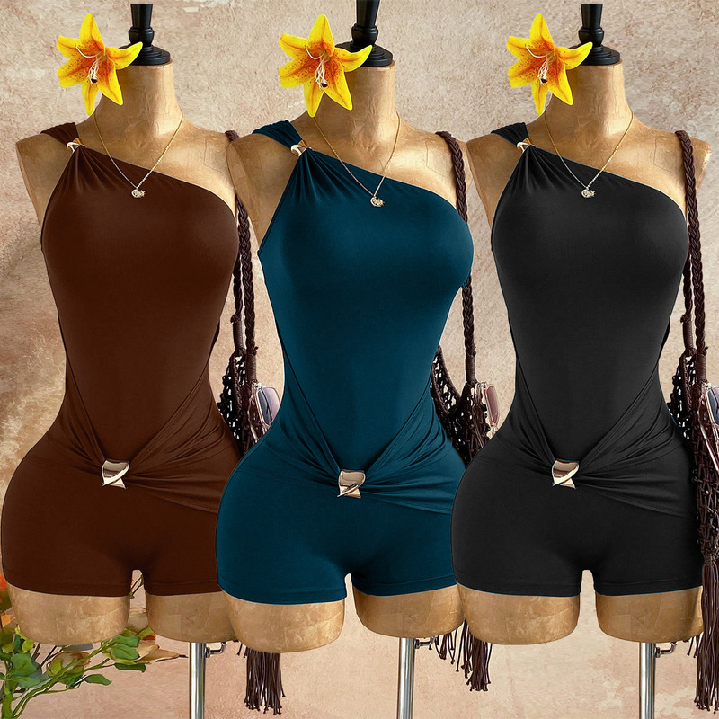 Zy6376 Cross-Border Independent Site Sexy Hot Girl Style Jumpsuit One-Shoulder Slim Fit Waist-Cinching Suitable for Party Jumpsuit