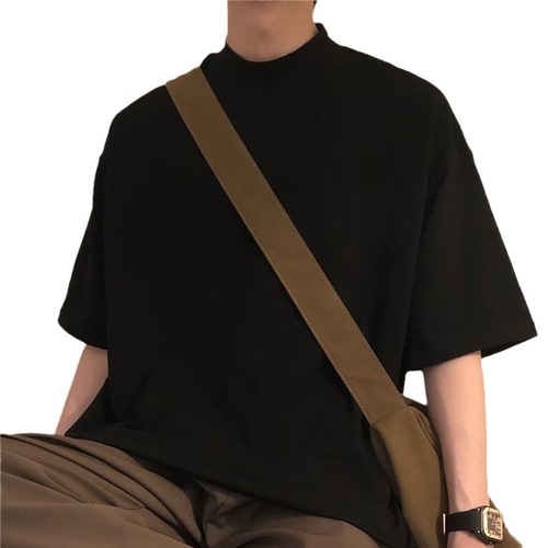 Autumn Style Standard Urban Landscape Five-Button Collar T-Shirt Japanese Youth Fashion Popular Men's INS Fashion Trend Brand Pure Color