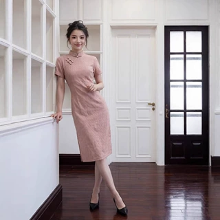 贝之韵绿色改良新中长文艺旗袍女2026春新款少女短袖年轻款上班穿