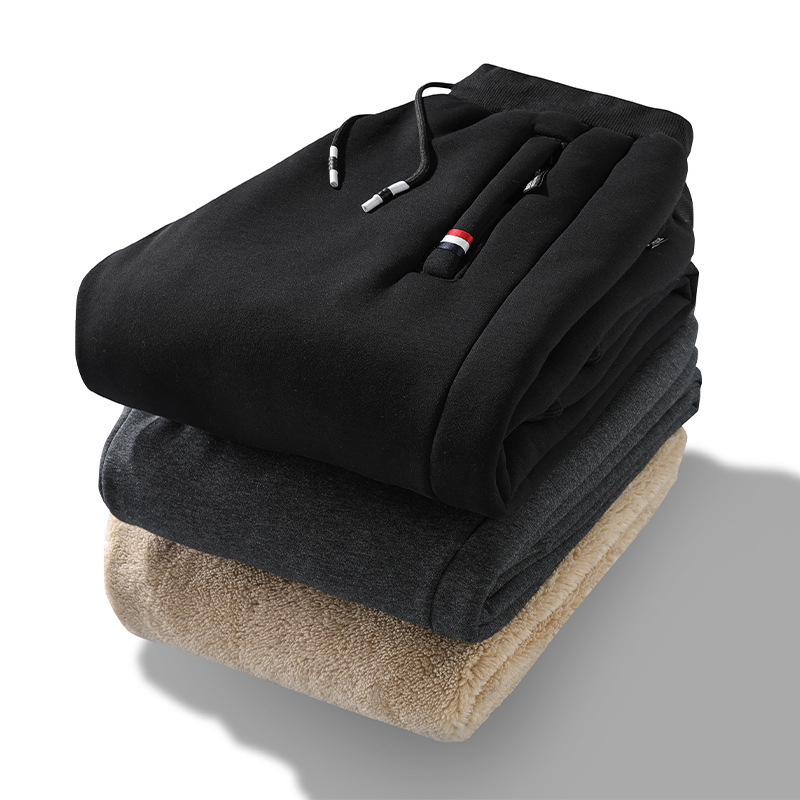 Men's fleece-lined sweatpants, pure cotton, thickened, winter men's casual pants, men's sports pants.