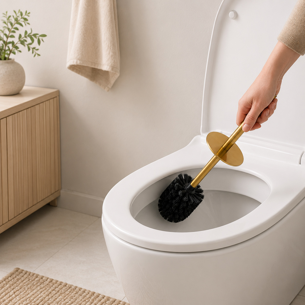 Cepillo de baño de piso de acero inoxidable Amazon transfronterizo cintura Limpieza de inodoro cepillo de baño traje de baño de oro