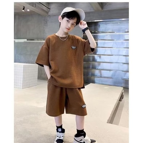 Children's Summer Outfit Set for Boys 2024 New Arrival Medium and Large Kids Men's Summer T-Shirts Thin Stylish Trendy