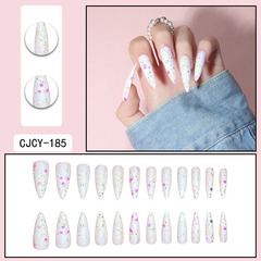 Long-Style Pointed Nails with Colorful Glitter and Sparkles, Western/European Wearable Nails, Multicolor Set, Nail Art Stickers, False Nails, Ready-Made Nail Sets