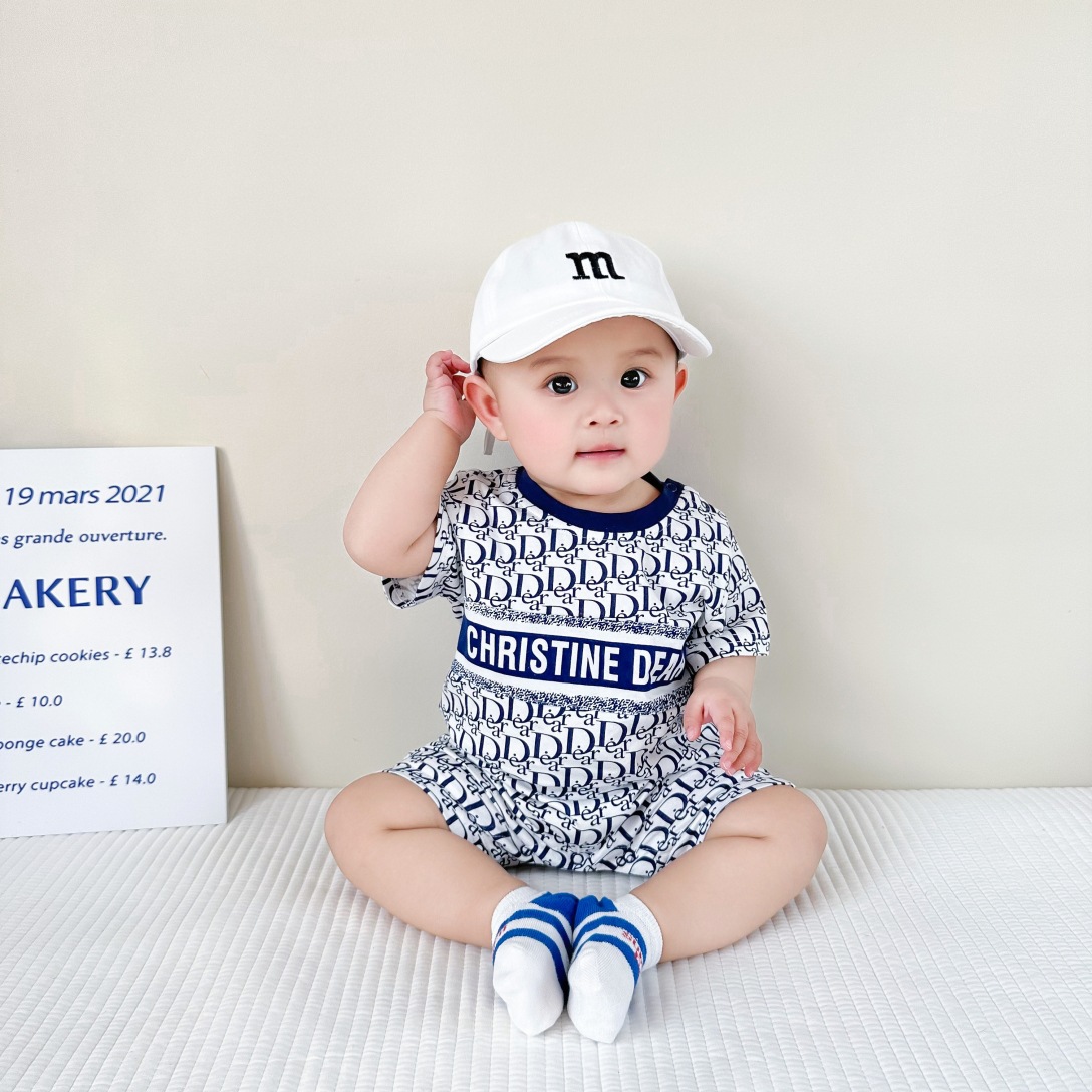 ins infant jumpsuit summer new style letter short-sleeved romper for boys and girls, children's going out jumpsuit trendy