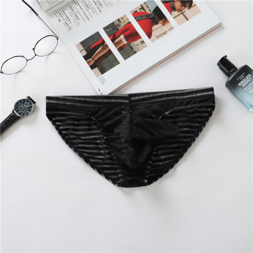 Men's jj set sexy striped mesh underwear thin breathable summer fully transparent sexy lace underwear briefs