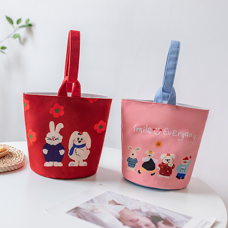 Bucket Bag Women's Armpit Bag Fashion Red Festive Rabbit Student Lunch Box Bag Hand-held Shoulder Bag