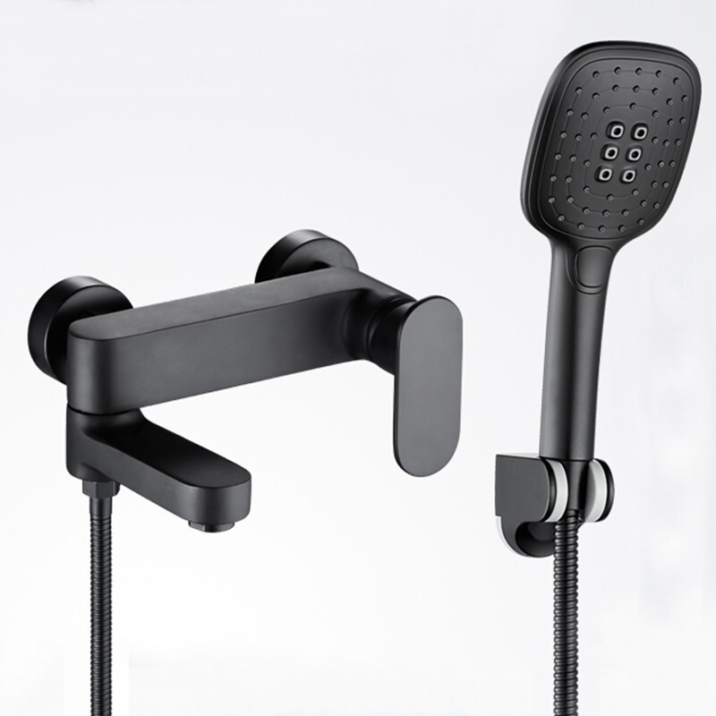 Full copper shower shower hot and cold faucet bathroom toilet mixing valve black gun gray bathtub lifting set