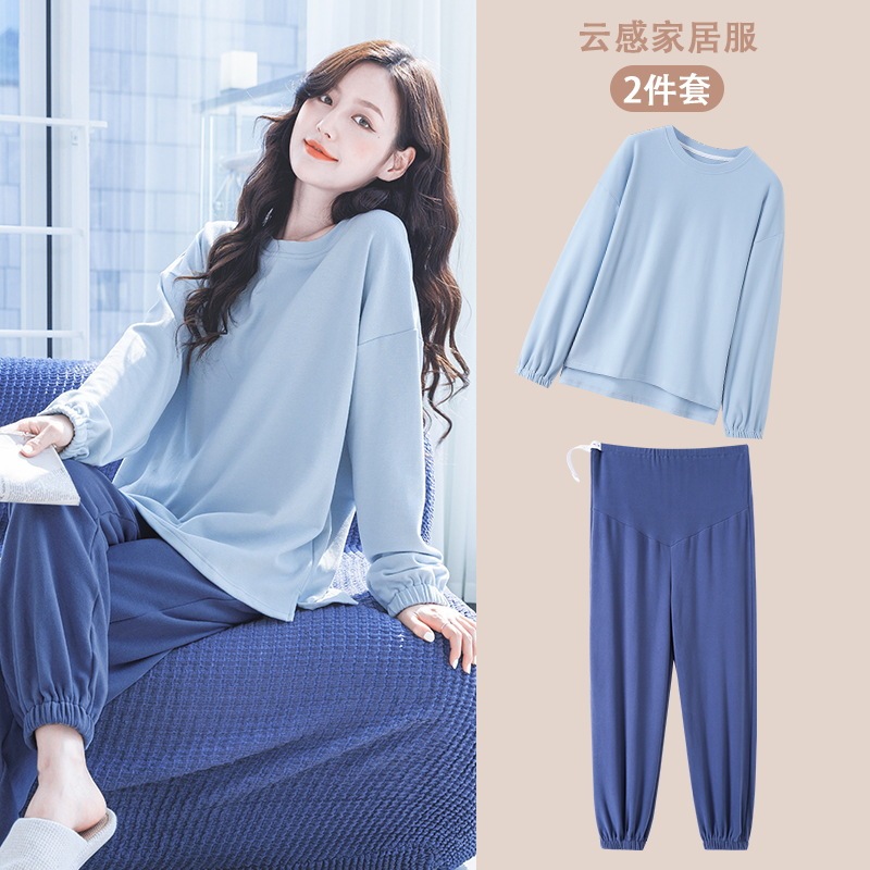New confinement clothing spring and autumn suit double-sided de Velvet brushed home wear pajamas women's long-sleeved winter pregnant women's pregnancy
