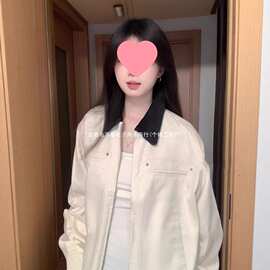 美式复古拼色翻领外套女秋季2026新款休闲宽松男女棒球服夹克上衣