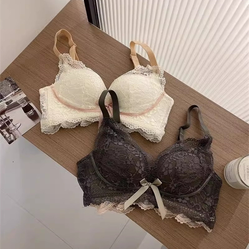 Fashion Japanese-Style Trendy Girl Push-Up Beautiful Back Wireless Bra Small Chest Comfortable Lift Underwear Set