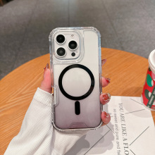 适用IP6PROMAX三合一磁吸手机壳渐变色TPU透明PC防摔跨境外贸适用