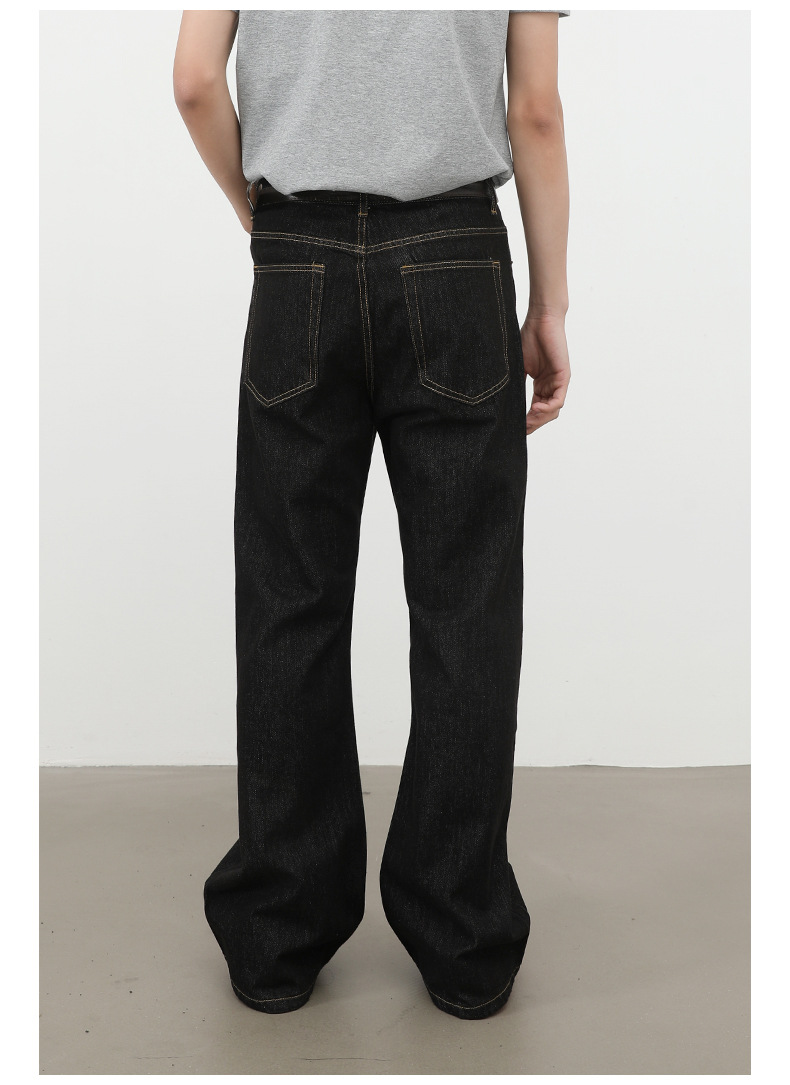 Nirben Denim High Volume Colorfast Raw Denim Jeans For Men Slightly Flared Loose Fit Black Blue_viptrois.com