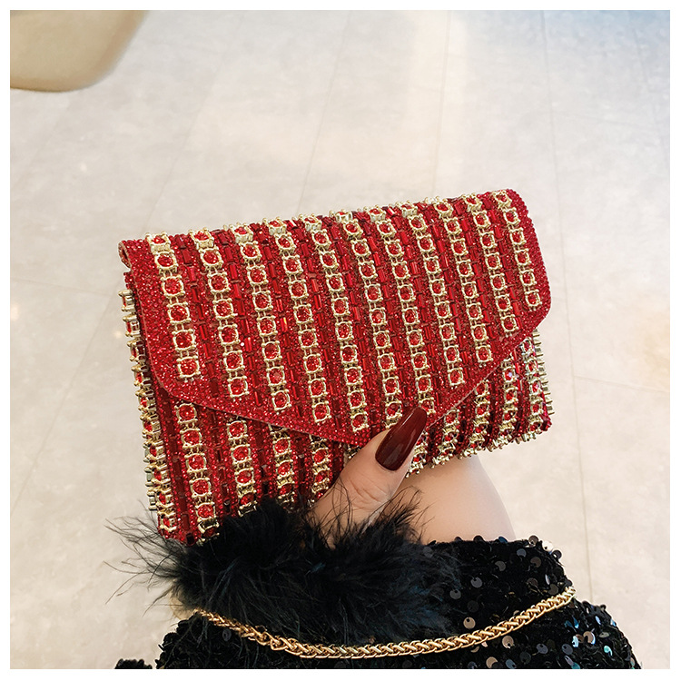 Cross-border bag bestsellers: Women's bag, chain, super shiny diamond-encrusted small square bag, crossbody bag, fashionable and versatile, socialite dinner bag undefined