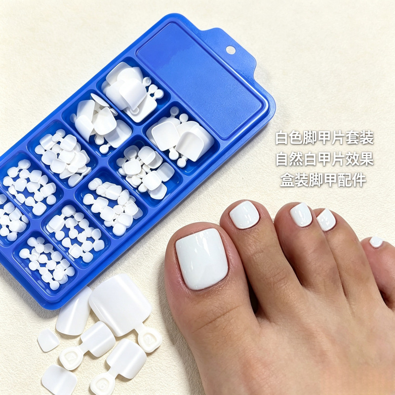 100-piece boxed white toenail tips with handle, short square fake toenails, 10 sizes, foot nail art tips 100-piece boxed white toenail tips with handle, short square fake toenails, 10 sizes, foot nail art tips
