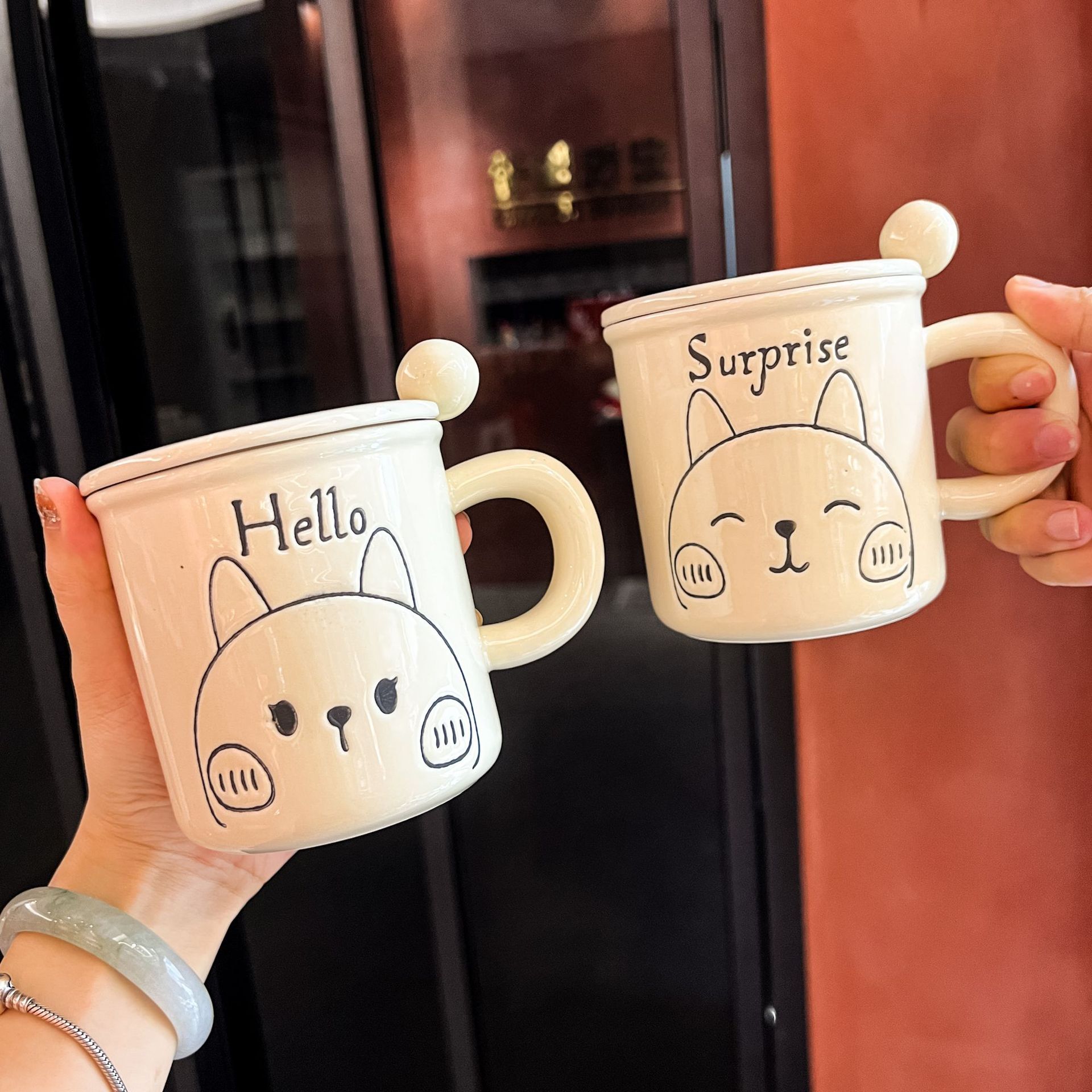 陶瓷小兔子套装家用咖啡杯带盖马克杯礼品礼盒装卡通马克杯